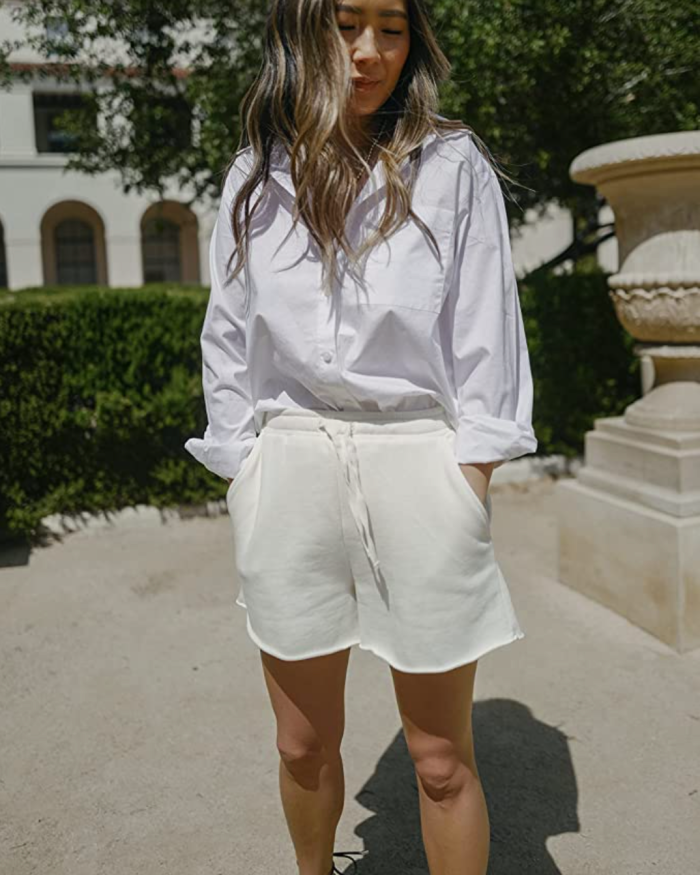 The Drop Women's Whisper White Raw-Edge Hem Shorts by @spreadfashion