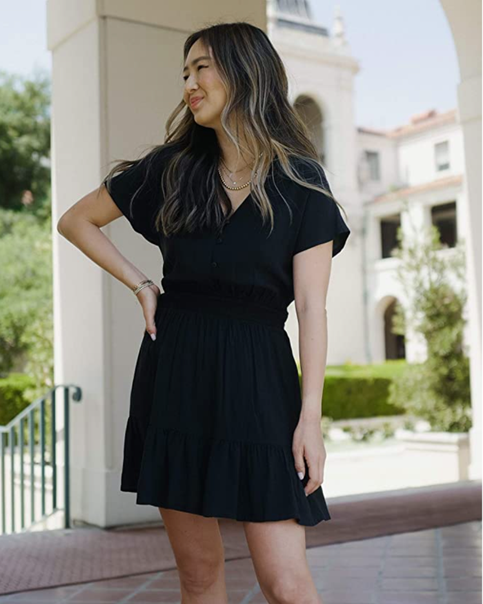 The Drop Women's Black Smocked-Waist Mini Dress by @spreadfashion