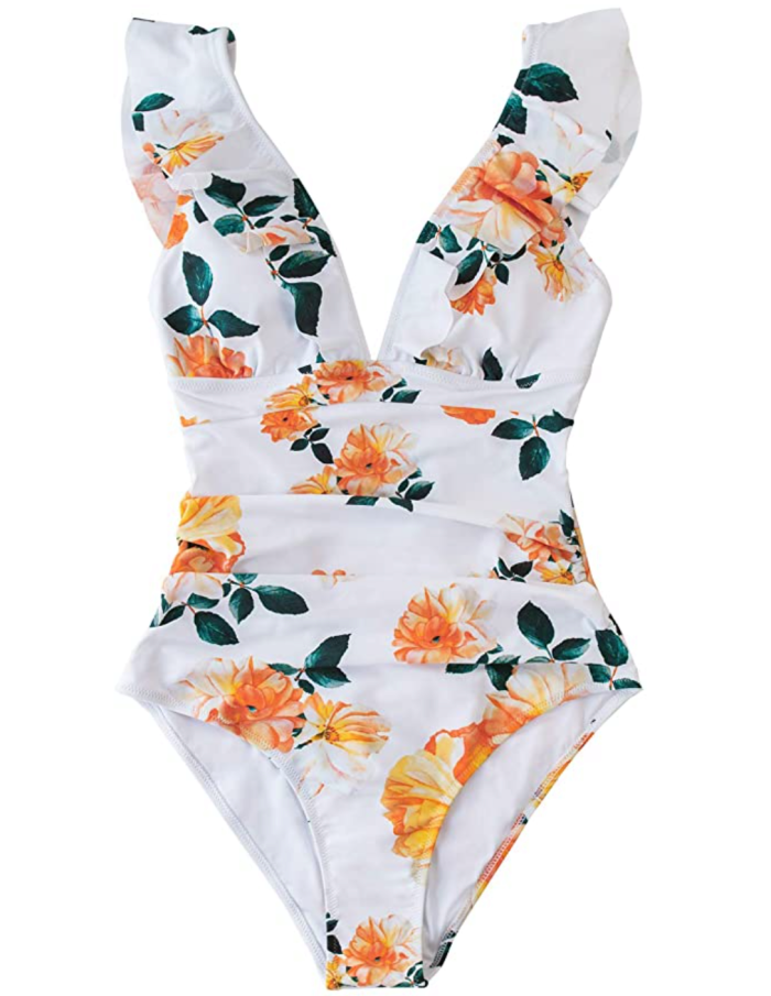 CUPSHE Women's V Neck One Piece Swimsuit Ruffled Lace Up Monokini