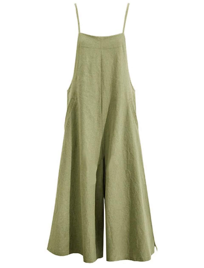YESNO Women's Casual Loose Long Wide Leg Baggy Cotton Jumpsuit