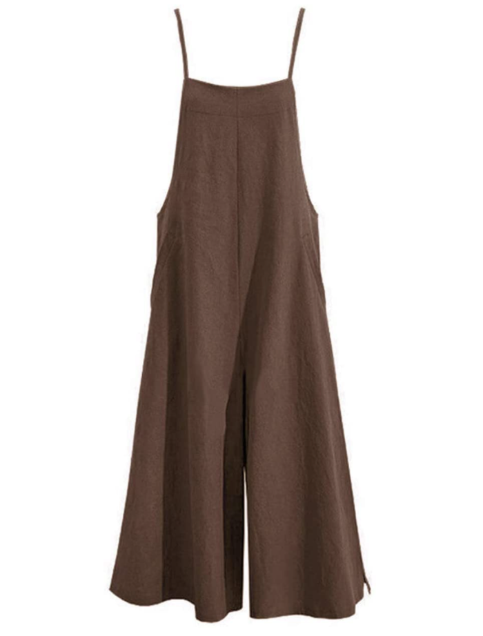 YESNO Women's Casual Loose Long Wide Leg Baggy Cotton Jumpsuit