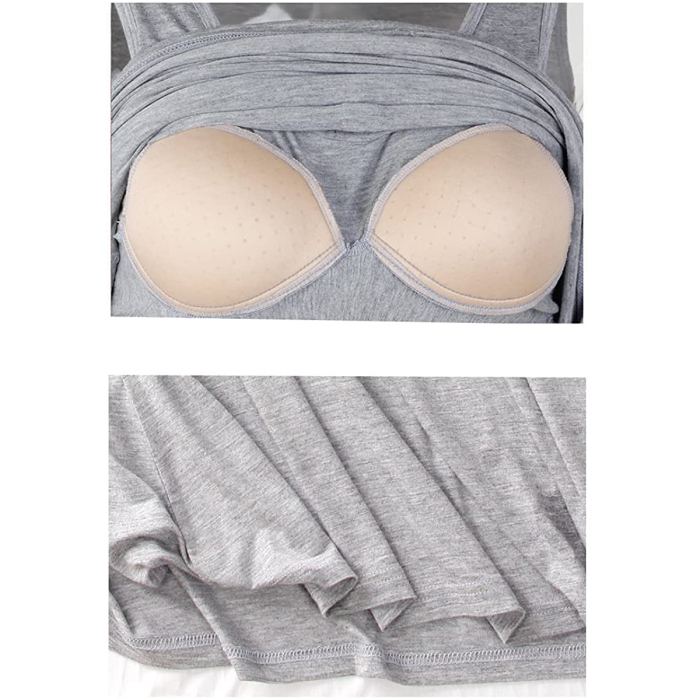 Rofala Sleeveless Button Built-in Bra Casual Sleepwear Dress