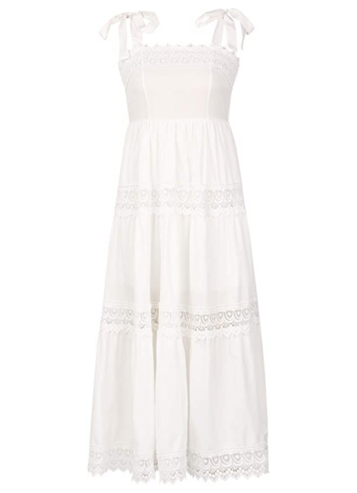 QILINXUAN Women's Bohemian Lace Maxi Square Neck Sleeveless Beach Sundress