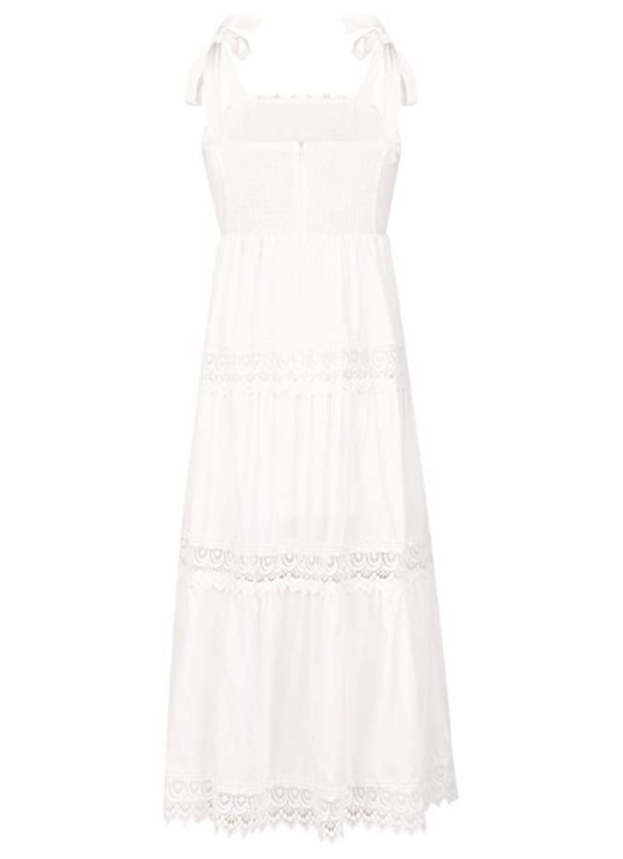 QILINXUAN Women's Bohemian Lace Maxi Square Neck Sleeveless Beach Sundress