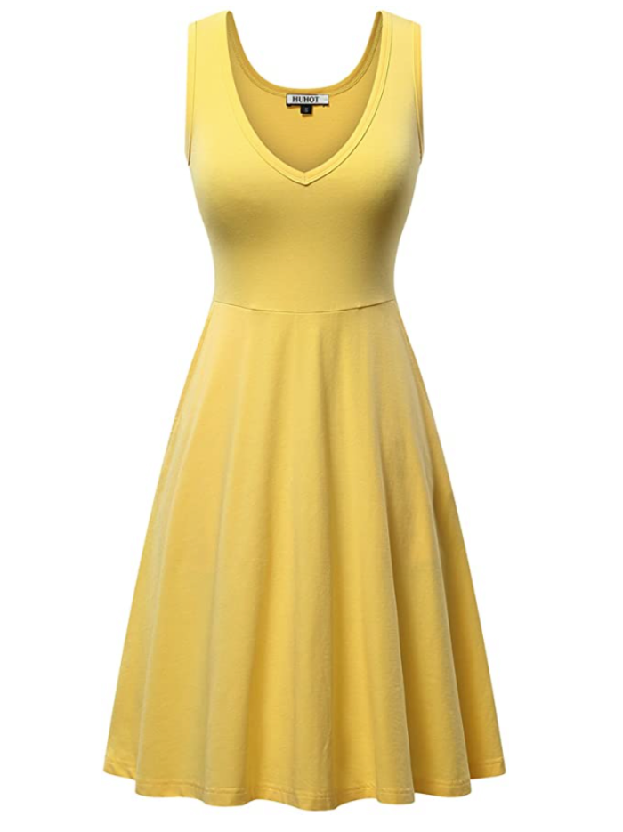 HUHOT Women's Sleeveless V Neck Dress with Pockets