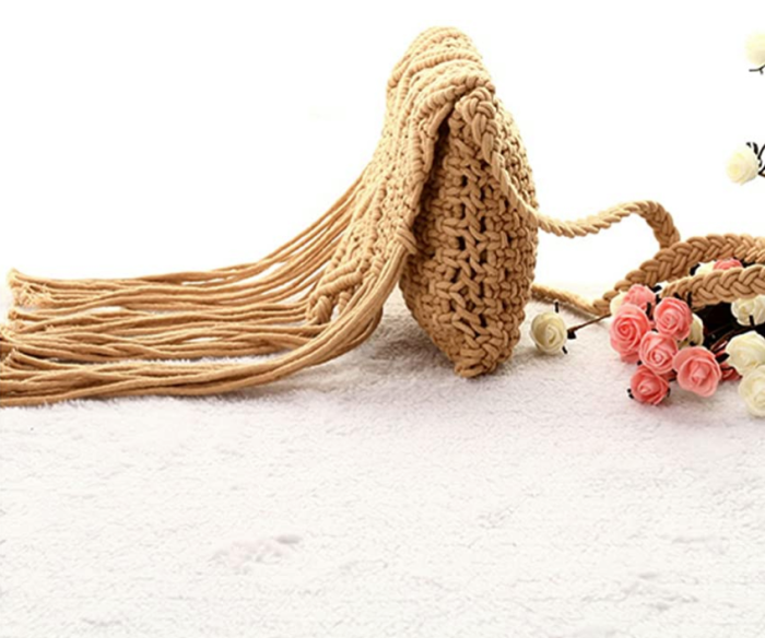 Van Caro Women’s Cotton Crochet Tassel Bohemian Shoulder Purse