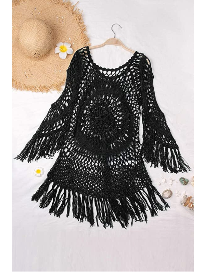 CUPSHE Women's Crochet Hollow Out Tassel Swimsuit Cover Up