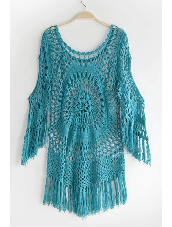 CUPSHE Women's Crochet Hollow Out Tassel Swimsuit Cover Up