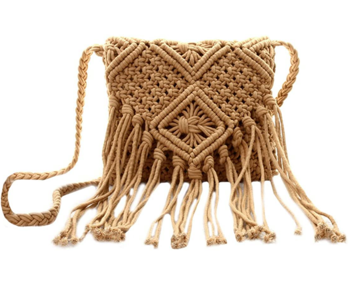 Van Caro Women’s Cotton Crochet Tassel Shoulder Purse