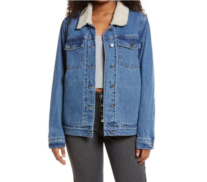 BP. Denim Trucker Jacket with Faux Shearling Collar