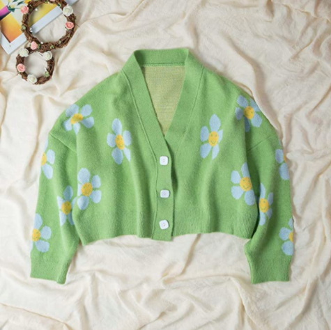 VLOJELRY Women's Flower Long Sleeve Short Cardigan