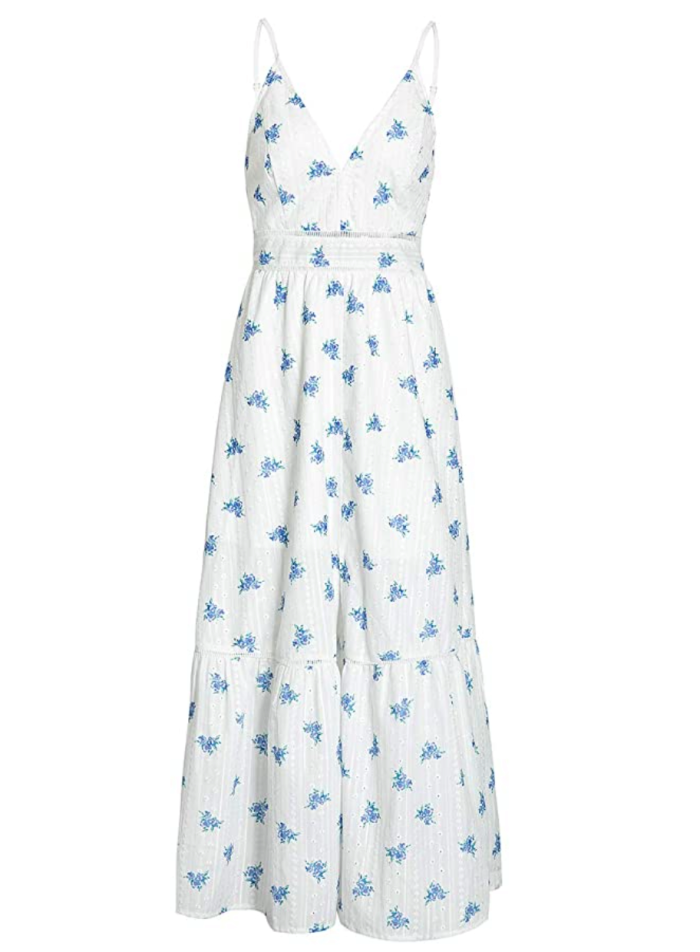 BerryGo Women's Embroidery Button Down V Neck Maxi Dress