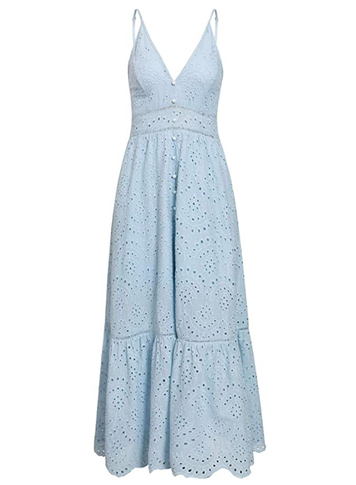BerryGo Women's Embroidery Button Down V Neck Maxi Dress