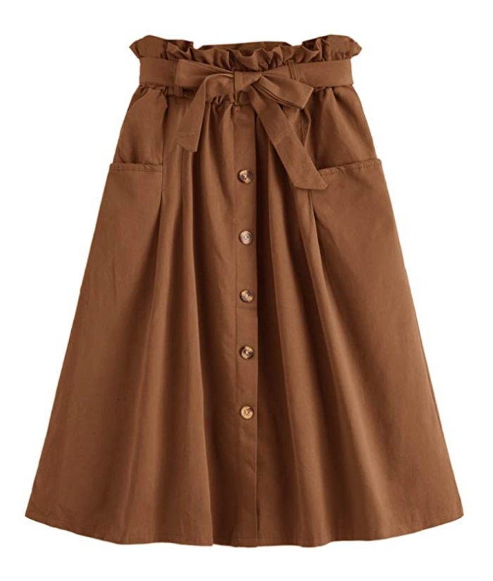 SweatyRocks Women's Casual High Waist Pleated A-Line Midi Skirt