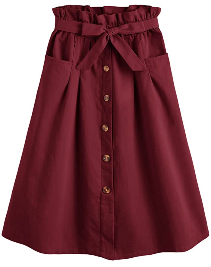 SweatyRocks Women's Casual High Waist Pleated A-Line Midi Skirt