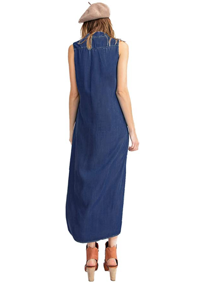 Anna-Kaci Classic Sleeveless Button Down Denim Shirt Dress