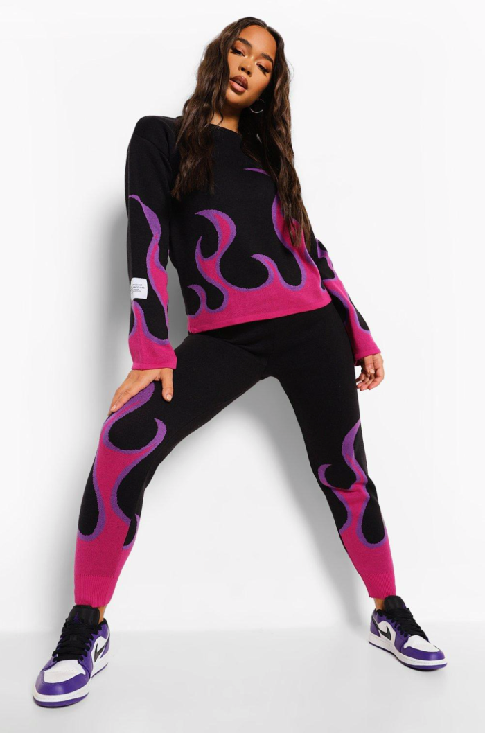 Flame Print Knitted Two-Piece