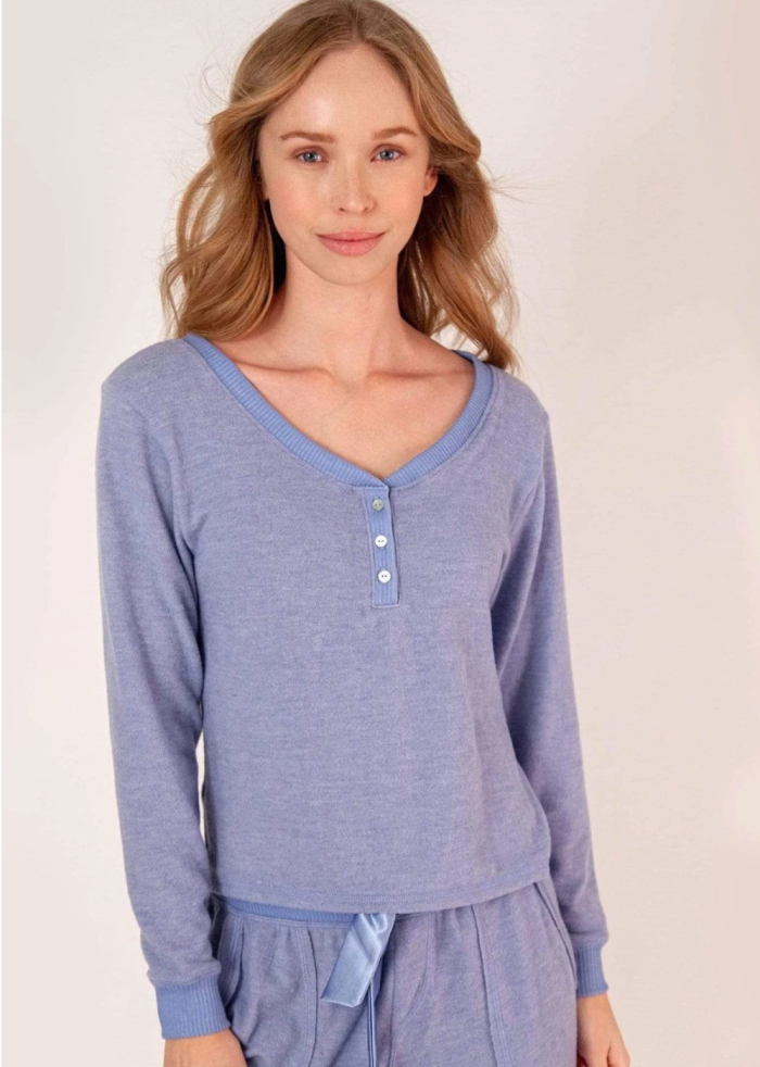 Liza Cozy Henley – Dusty Blue Chambray