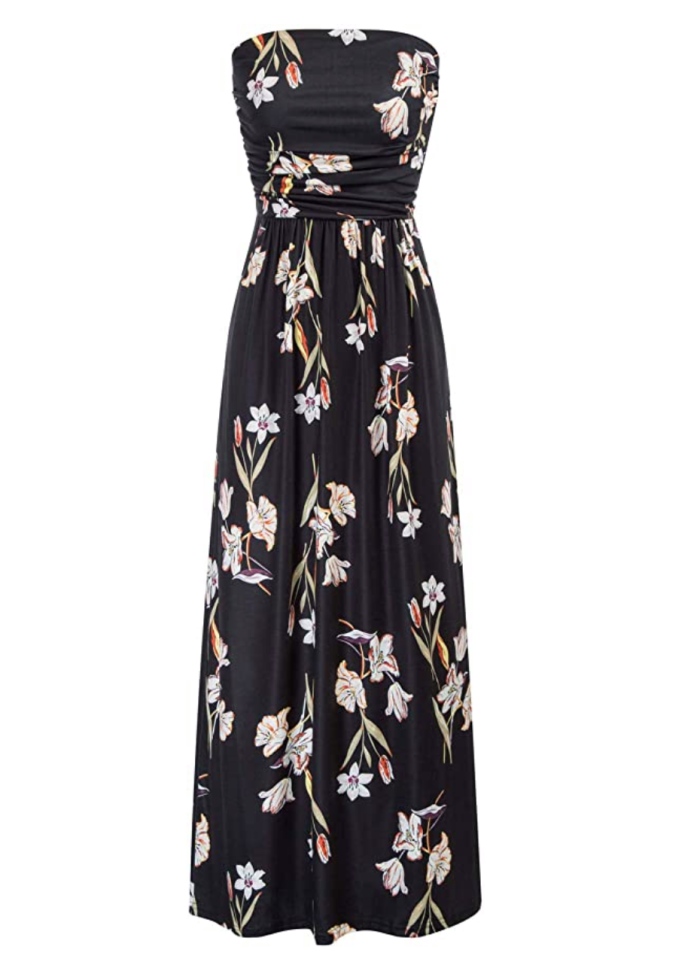GRACE KARIN Women's Strapless Casual Loose Ruched Long Maxi Dress