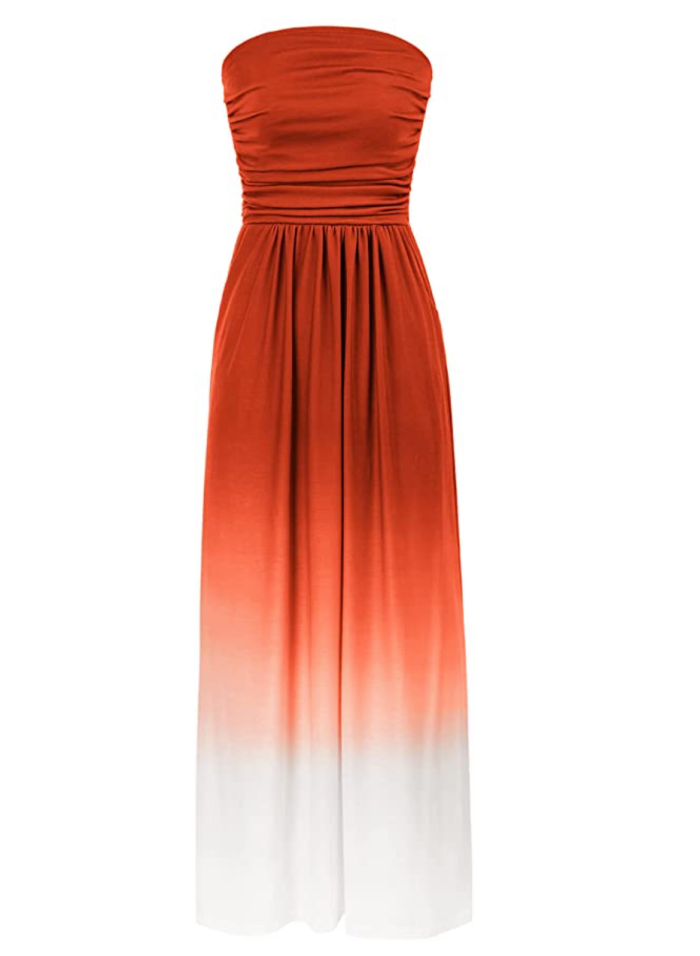 GRACE KARIN Women's Strapless Casual Loose Ruched Long Maxi Dress