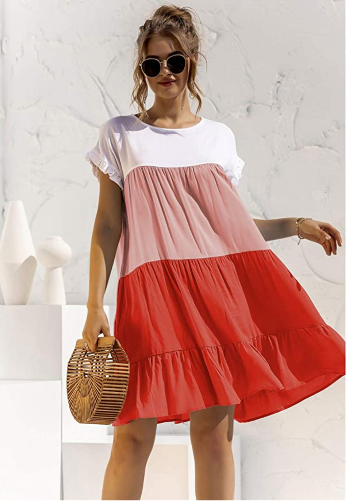 Anna-Kaci Women's Mosaic Gradient Color Ruffle Mini Dress