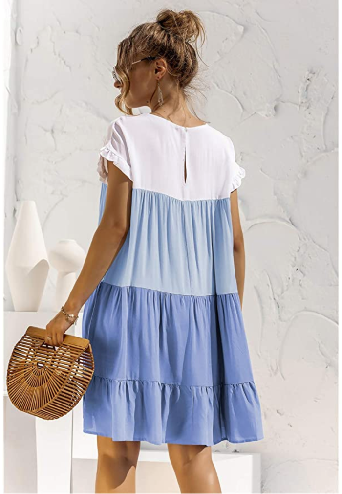 Anna-Kaci Women's Mosaic Gradient Color Ruffle Mini Dress