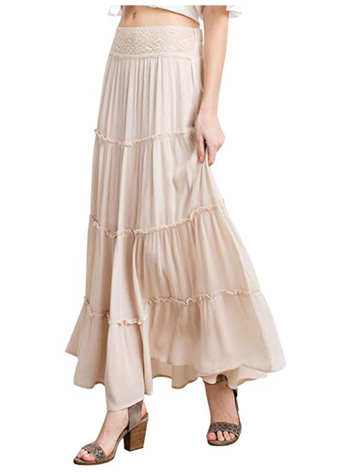 Anna-Kaci Women's Bohemian Long Elastic Waist A-Line Maxi Skirt
