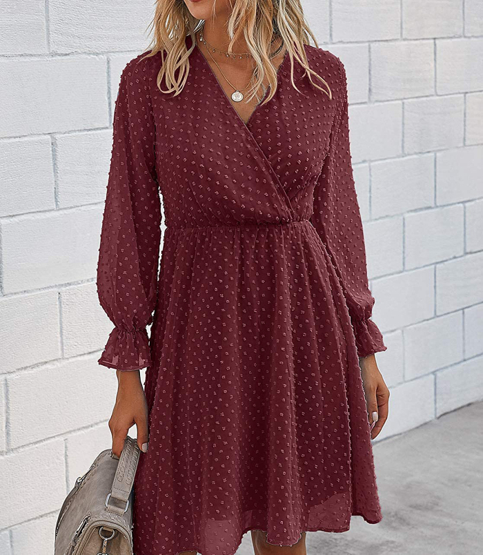 BTFBM Faux-Wrap Swiss Dot Ruffle Dress