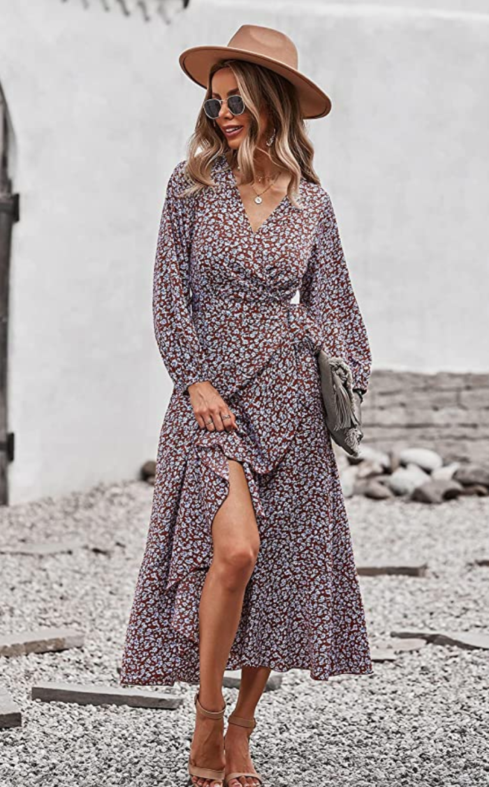 PRETTYGARDEN Women's Long Sleeve Vintage Wrap Dress