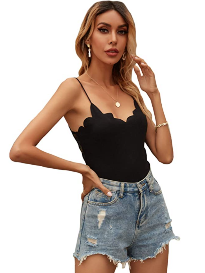 SweatyRocks Women's Lace Sleeveless Cami Bodysuit