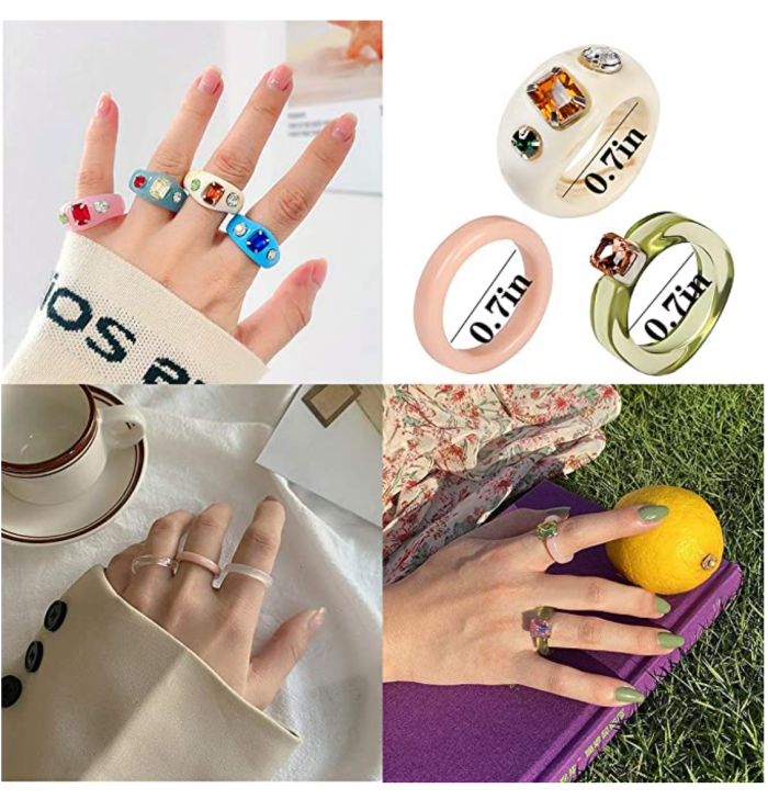 AIDSOTOU 20 Pcs Resin Acrylic Cute Trendy Ring Set