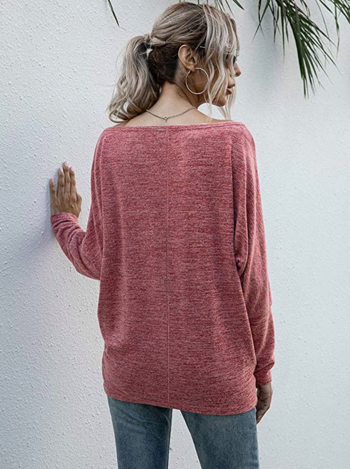 Anna-Kaci Women's Heather Knit Boatneck Long Sleeve Lightweight Pullover Top