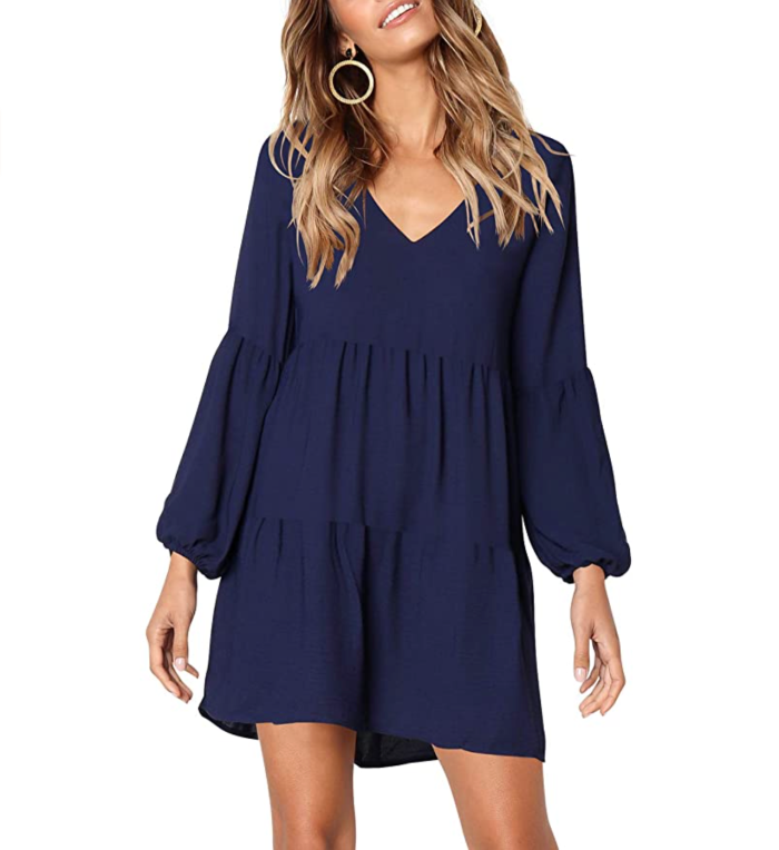 Amoretu Women's Tunic V Neck Casual Loose Flowy Shift Dresses