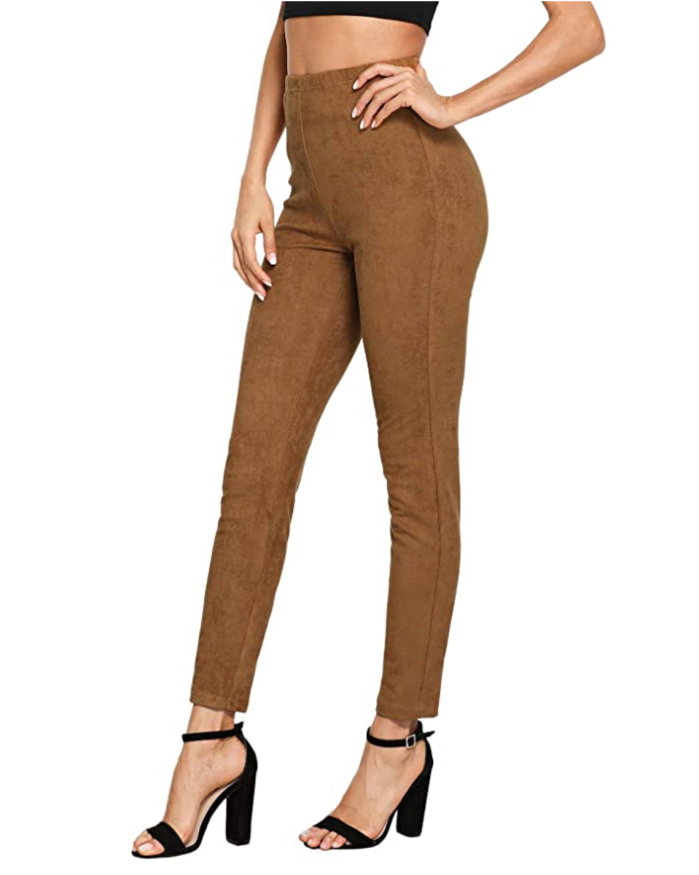 SweatyRocks Women's High Waisted Soft Suede Leggings