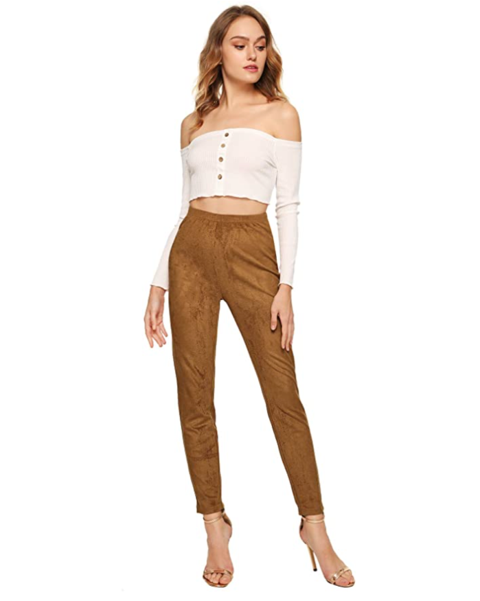 SweatyRocks Women's High Waisted Soft Suede Leggings