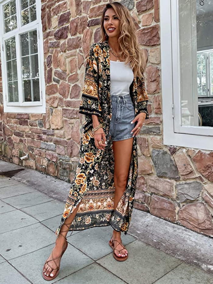 SweatyRocks Women's Flowy Open Front Kimono