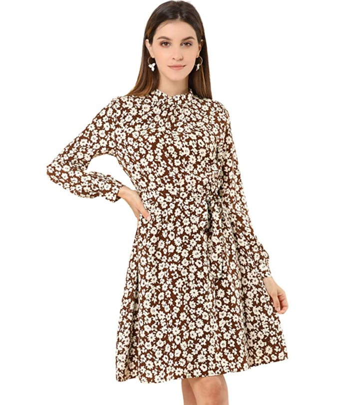 Allegra K Women's Mock Neck Swing Knee Length A-line Dress