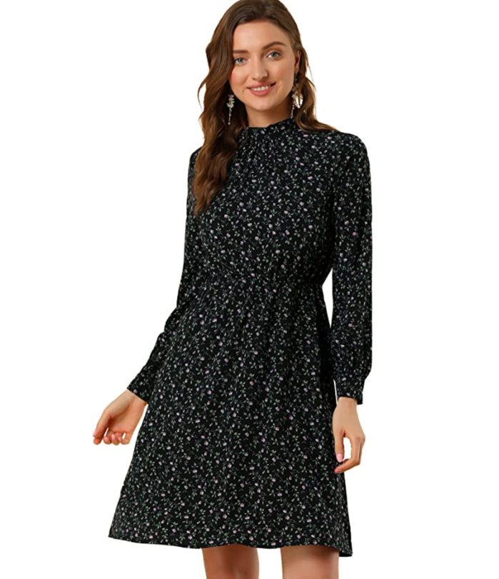 Allegra K Women's Mock Neck Swing Knee Length A-line Dress