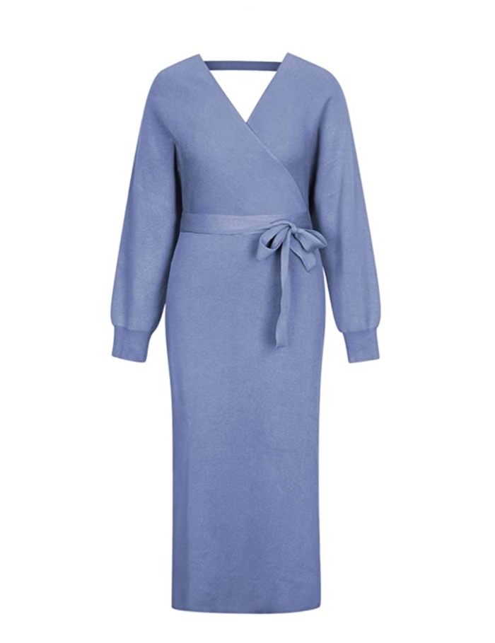Fixmatti Women's Elegant V Neck Wrap Knit Dress