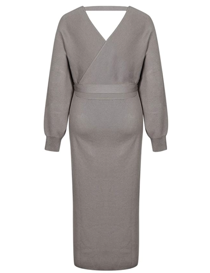 Fixmatti Women's Elegant V Neck Wrap Knit Dress