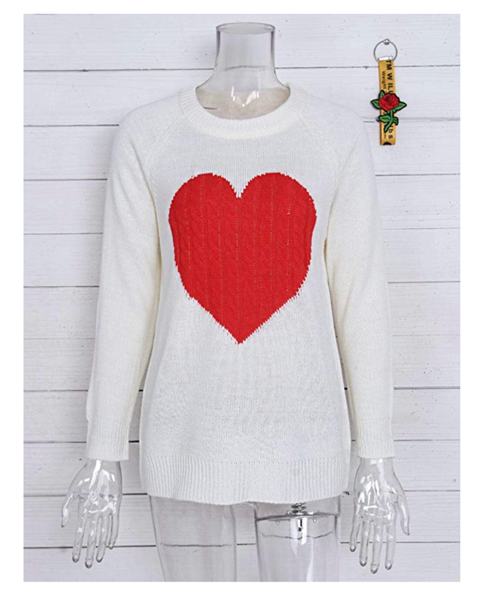 shermie Women's Pullover Long Sleeve Crewneck Heart Knit Sweater