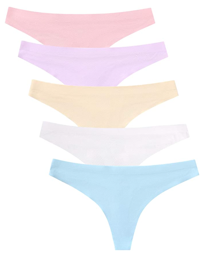 VOENXE Seamless No Show Thongs for Women 5 Pack