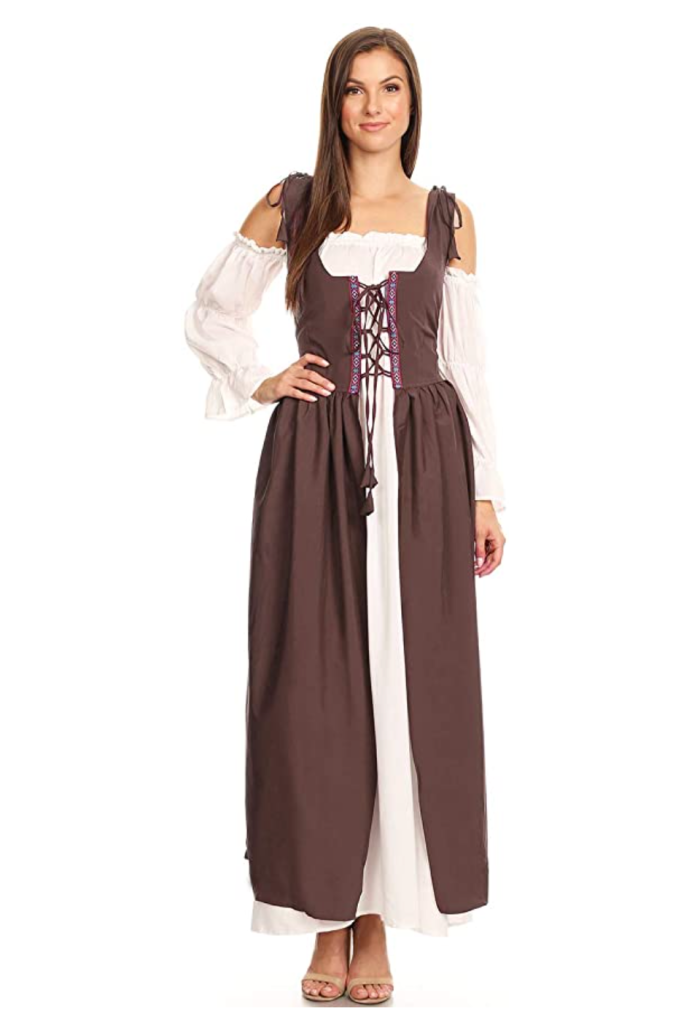 Anna-Kaci Womens Renaissance Overdress Medieval Irish Off Shoulder Dress Set