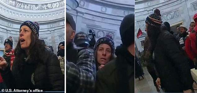 Closeup body camera footage sees Bauer arguing with a police officer in the Rotunda