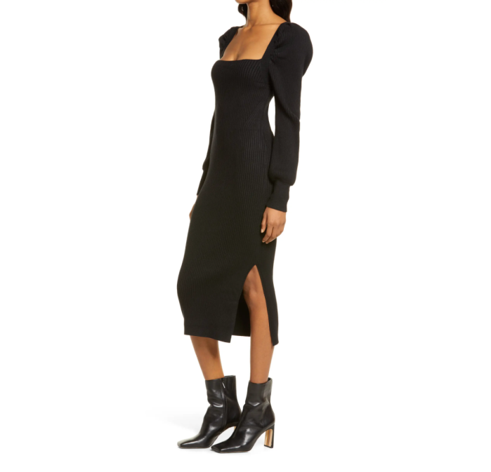 Charles Henry Square Neck Tie Back Puff Long Sleeve Sweater Dress
