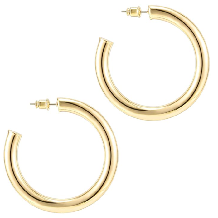 PAVOI 14K Gold Colored Lightweight Chunky Open Hoops