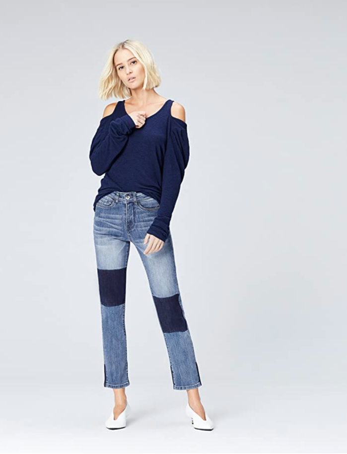 find. Women's Straight Leg High Rise Contrast Jeans