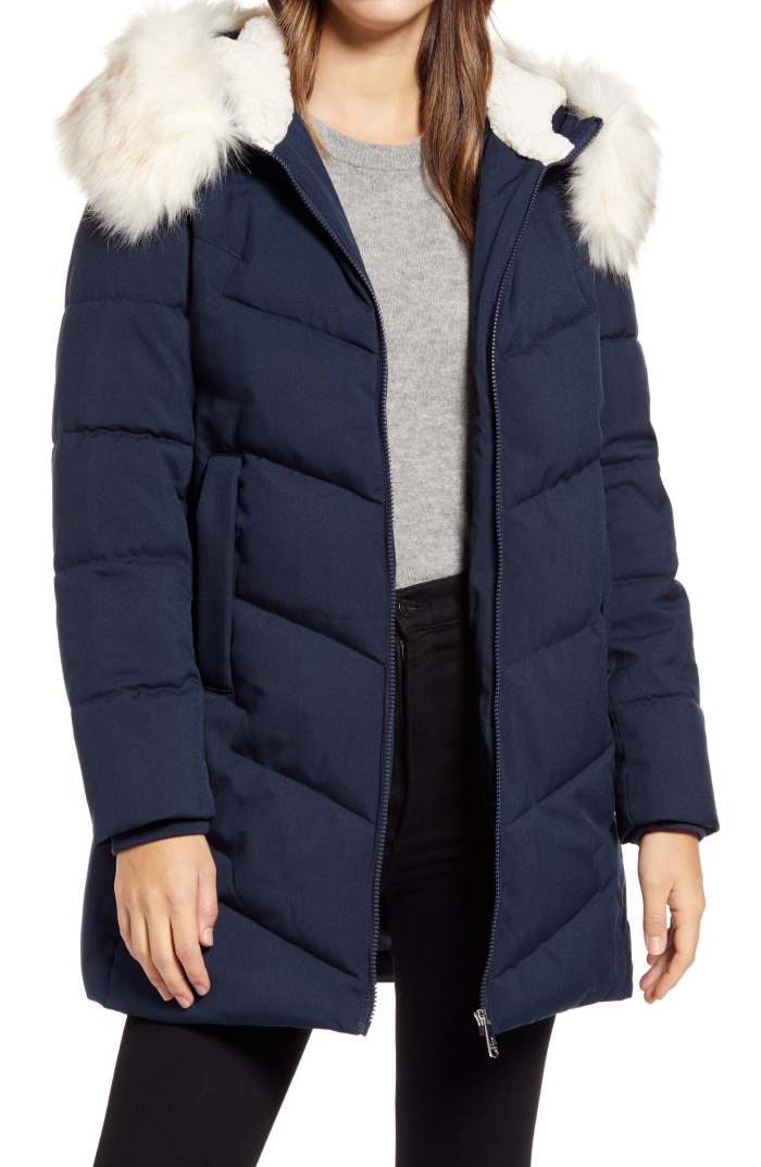 Sam Edelman Faux Fur Trim Quilted Parka