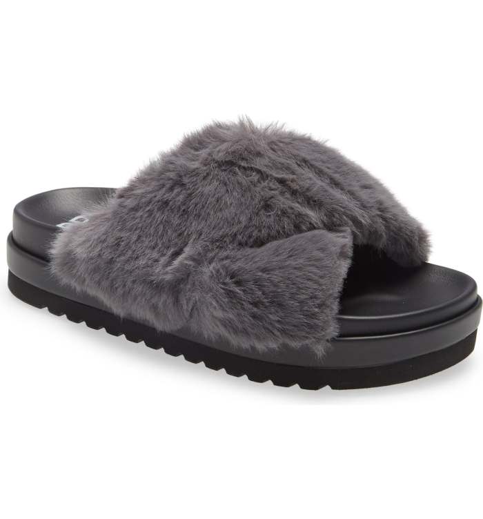 BP. Zoe Cross Band Faux Fur Slide Sandal