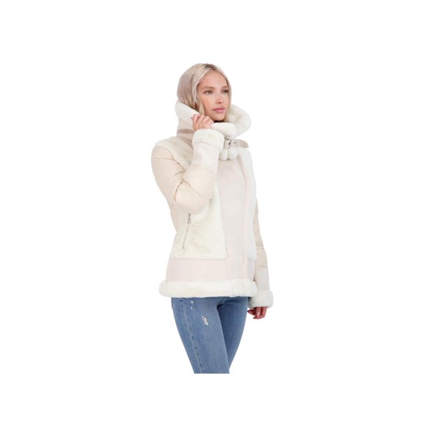 Tahari Saylor Women's Mixed Media Faux Shearling Down Puffer Coat